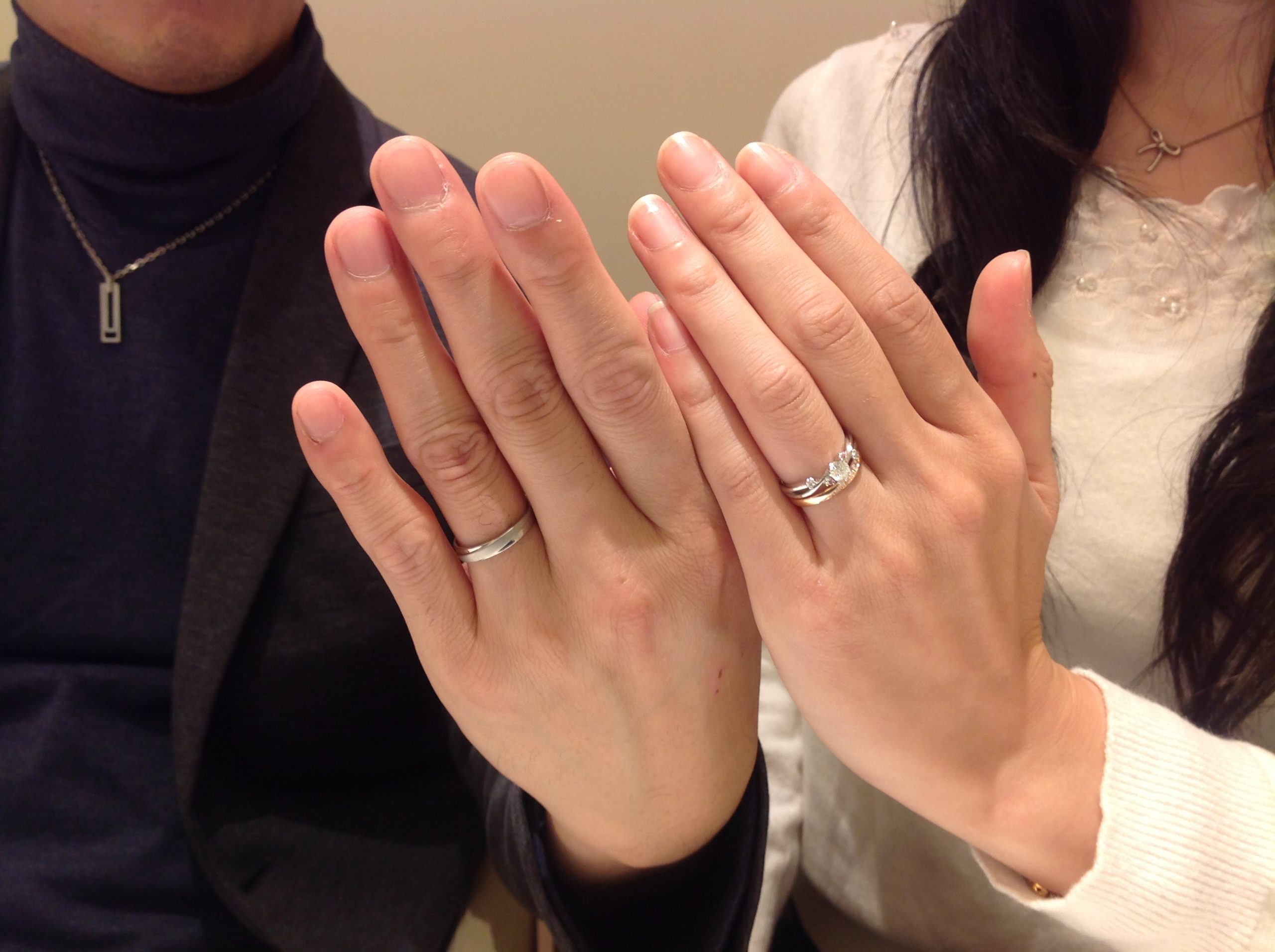 ピンクゴールドの結婚指輪とプラチナの婚約指輪を重ねづけでオーダーのk様ご夫妻 仙台店 仙台 山形 結婚指輪 婚約指輪 ウェディ Wedy 公式ブランドサイト