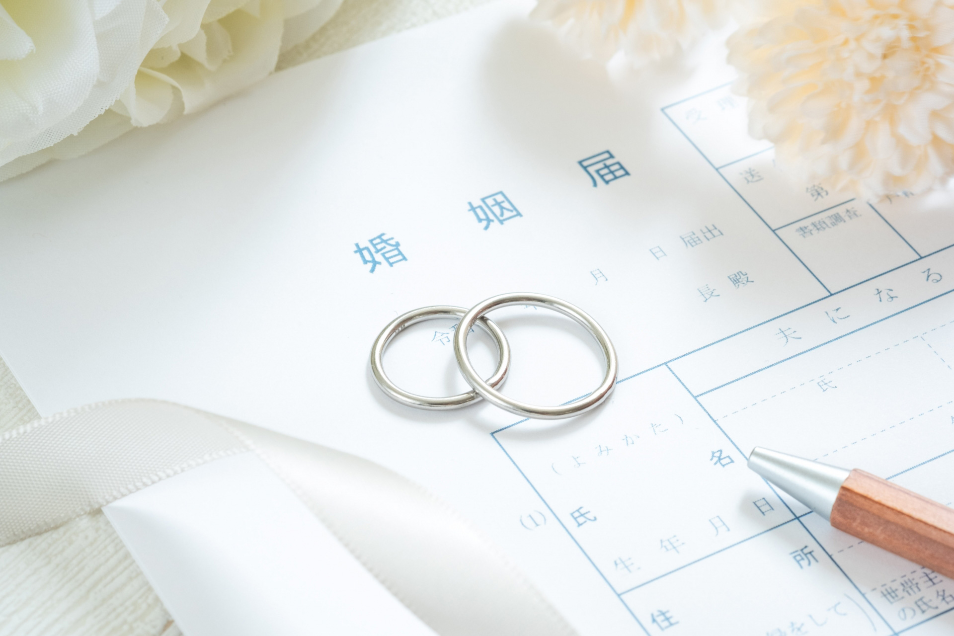 婚姻届と1組の結婚指輪